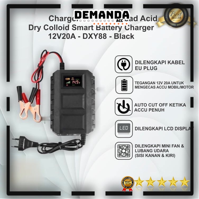 Charger Aki Mobil Lead Acid Dry Colloid Smart Battery Charger 12V20A - DXY88 - Black