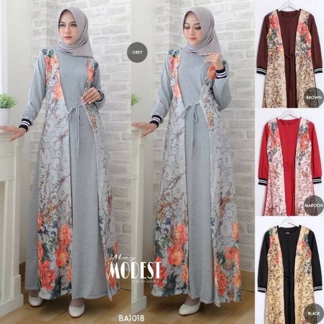 Fashion Muslim Wanita Gamis Syari Brukat Motif Bunga | Dress Muslim | Gamis Busui | Baju Muslim