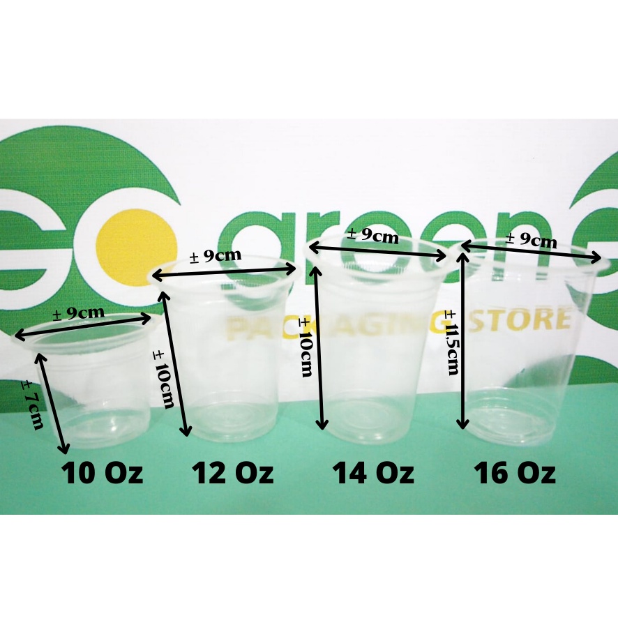 GELAS BENING OZ MK 10OZ 12OZ 14OZ 16OZ ISI 50PCS GELAS MINUMAN PLASTIK DATAR BENING TRANSPARAN