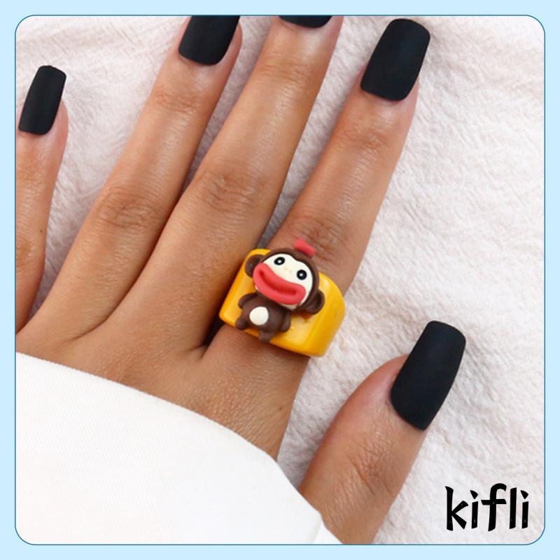 Cincin Model Terbuka Desain Monster Kartun Bahan Resin Untuk Musim Panas