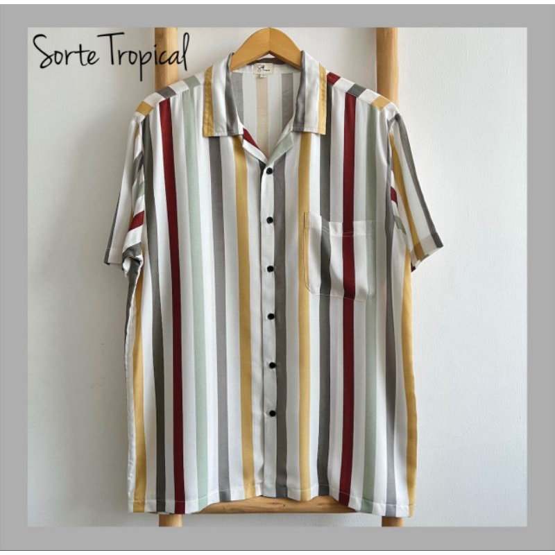 Kemeja Stripe Garis Hawaiian Shirt