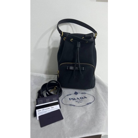 prada bucket bag logo jaquard black exellent