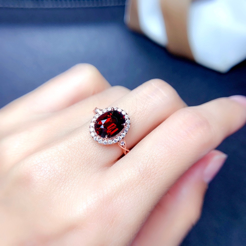 Cincin Batu Permata Merah Berlapis Emas 925 Perak Wanita