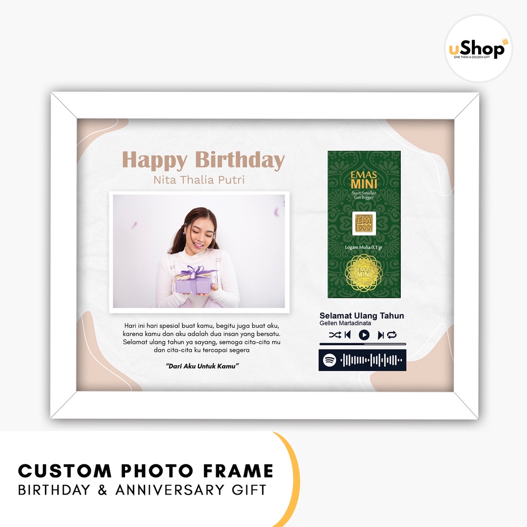Custom Photo Frame Hadiah Special Birthday Series Dengan lagu Spotify