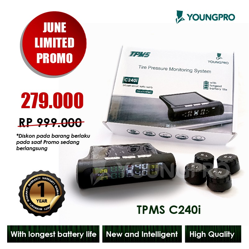 YOUNGPRO TPMS C240i  Pompa Angin Pengukur Tekanan Ban Digital Garansi Resmi 1 Tahun