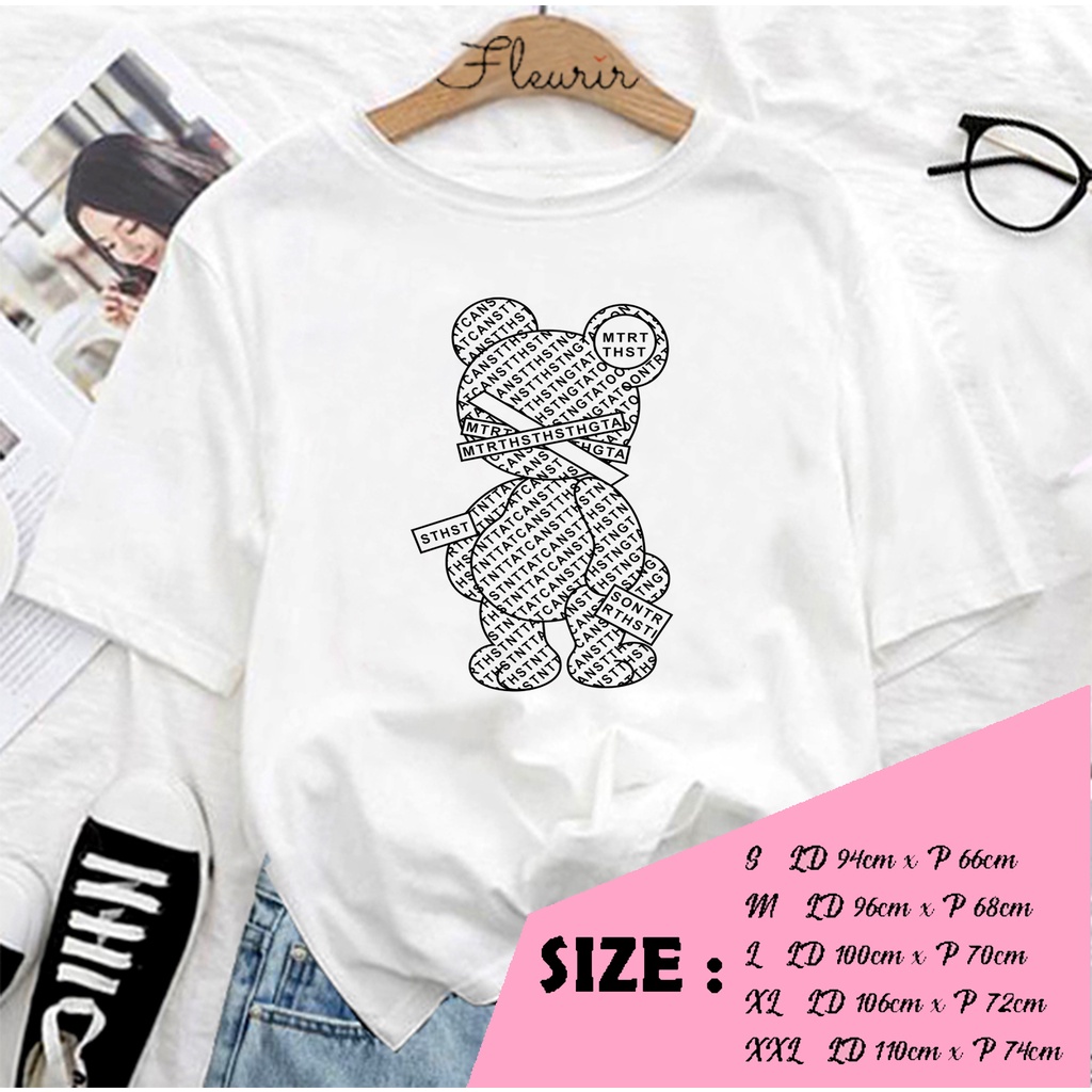 FLEURIR - COD KAOS BEAR LINE WANITA PRIA REMAJA DEWASA UNISEX TSHIRT JUMBO