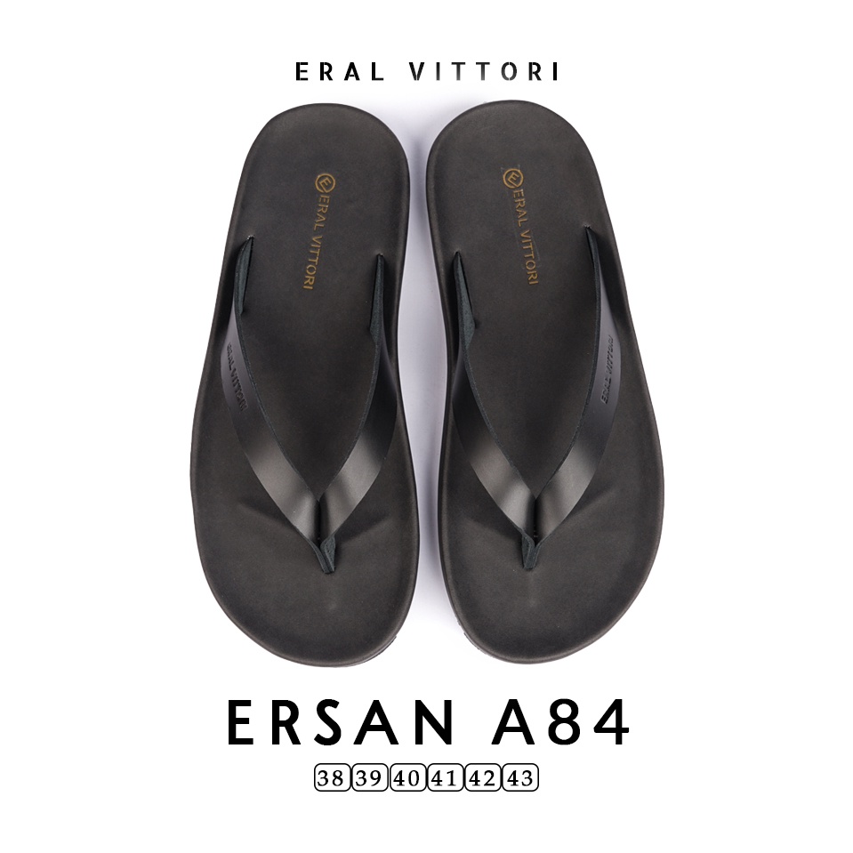 Eral Vittori - Ersan A84 Sandal Jepit Kulit Pria Harian Santai Kasual Hitam