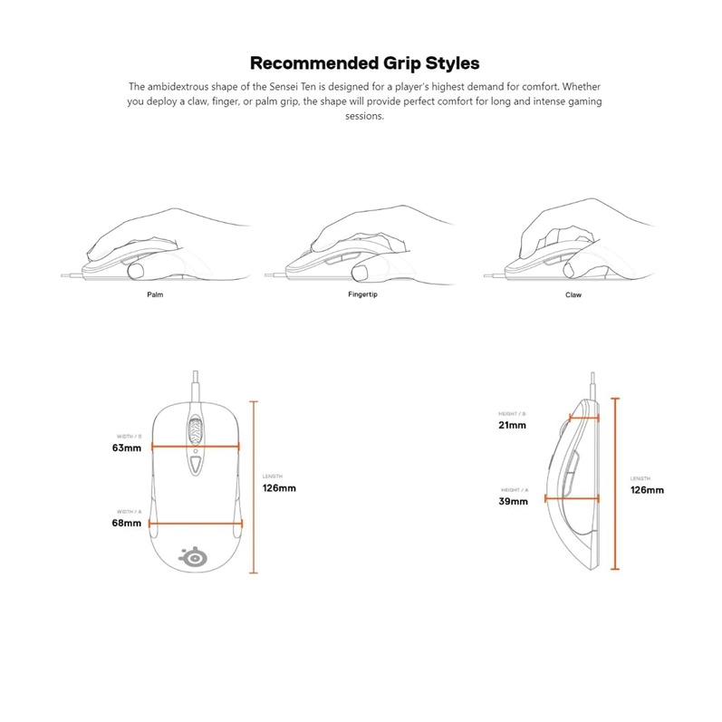 Steelseries Sensei Ten Gaming Mouse Optical Truemove Pro Sensor