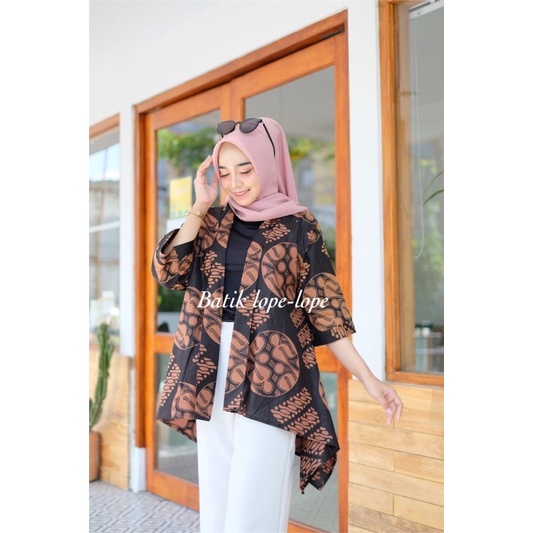 Blezer Murahh Batik Lawasan Coklat Sogan Outer Wanita Modern-3