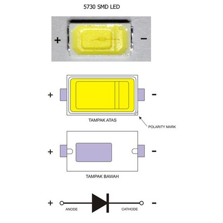 SMD Chip LED 5730 Kuning / Warm White 3000-3500K 0.5W 3.2-3.4V PER 100PCS