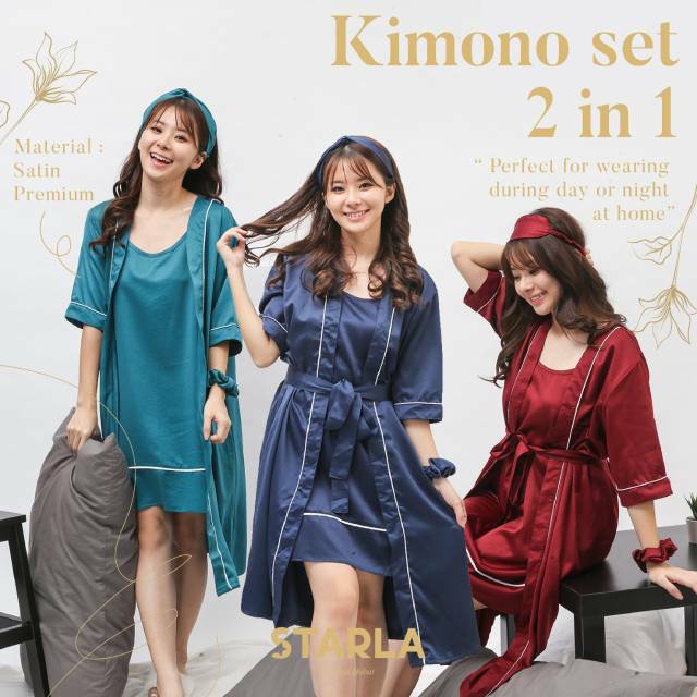 KIMONO DRESS SATIN PIYAMA SET BAJU TIDUR WANITA SATEN PREMIUM DEWASA MAIA STARLA