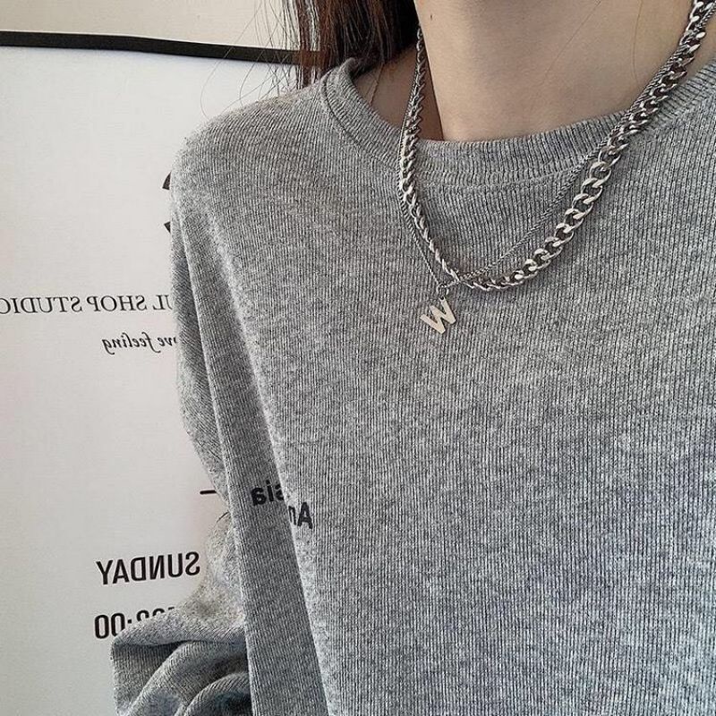 FerenHongXia KALUNG WANITA KALUNG DOUBLE LAYERS KALUNG MUTIARA KALUNG HURUF W