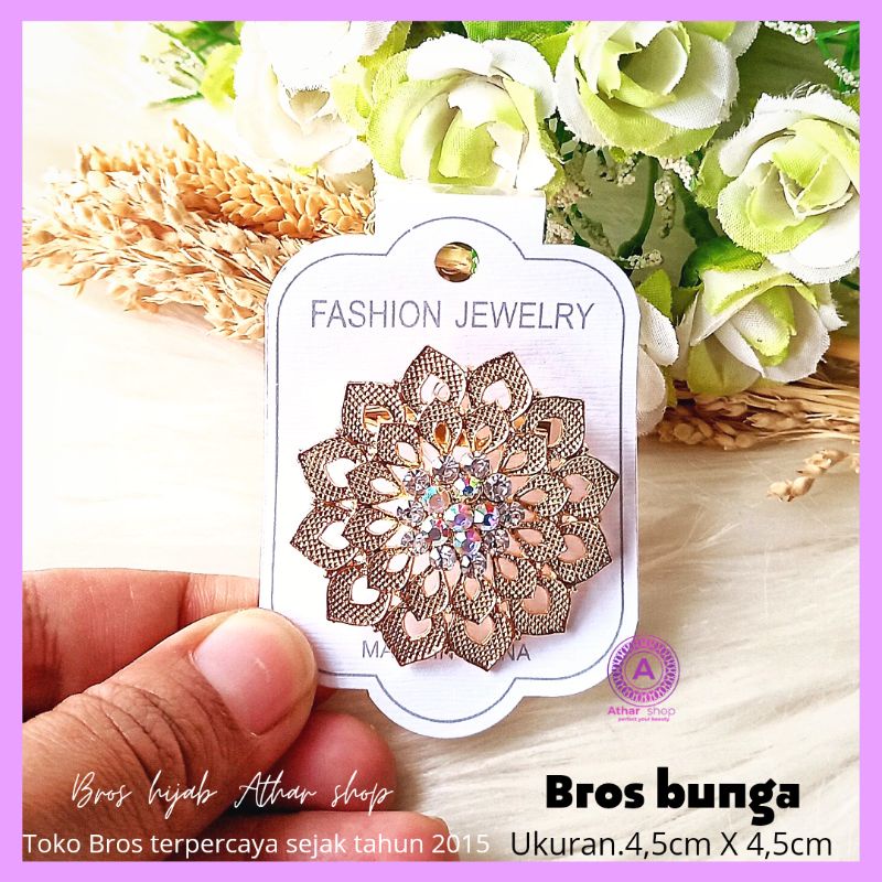 Bros bunga permata diamond swaroski /fashion muslim/bros kebaya/bros kutubaru-Bunga 9 gold