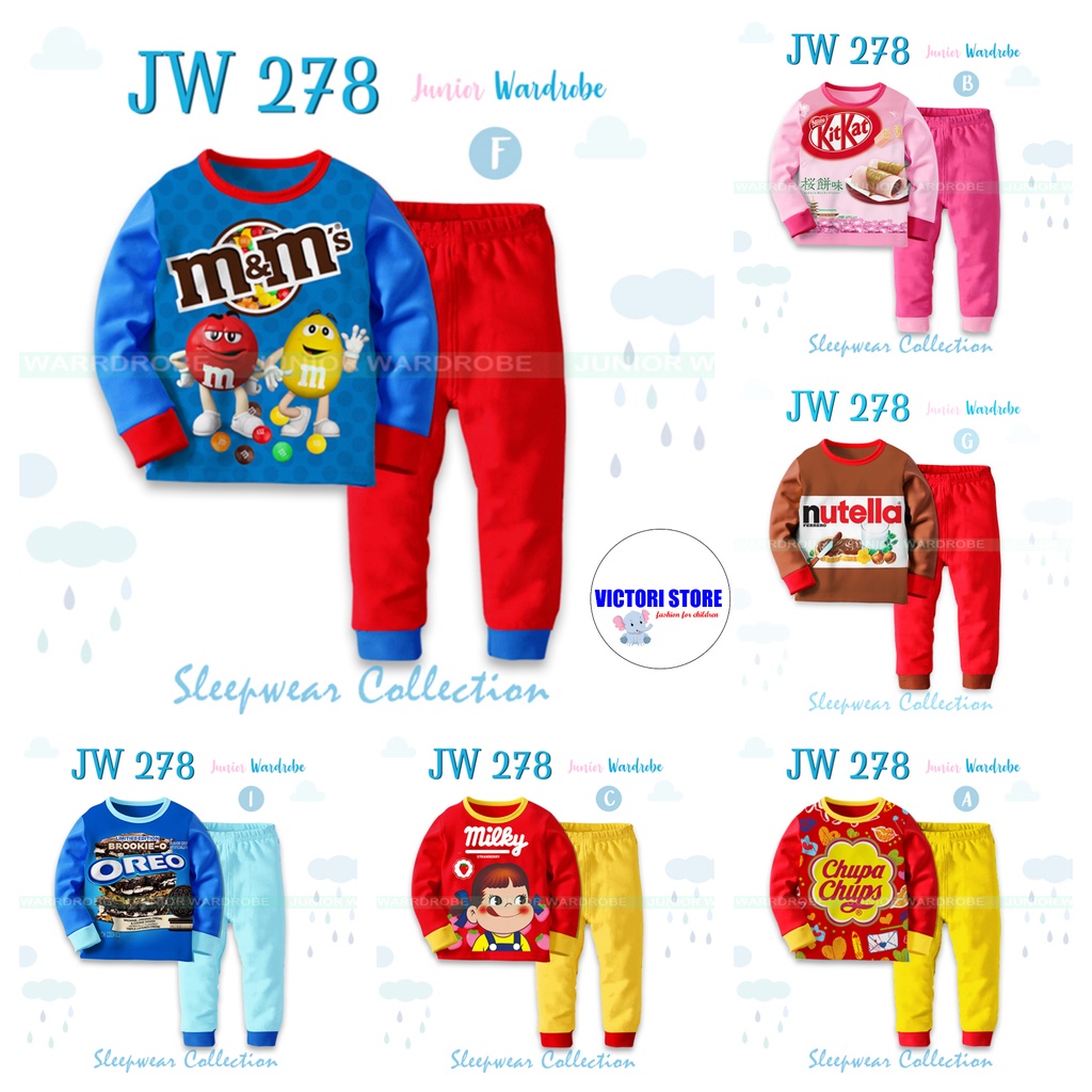 Piyama Anak JW 278 Baju Tidur Long Sleepwear Snack Series Anak Import