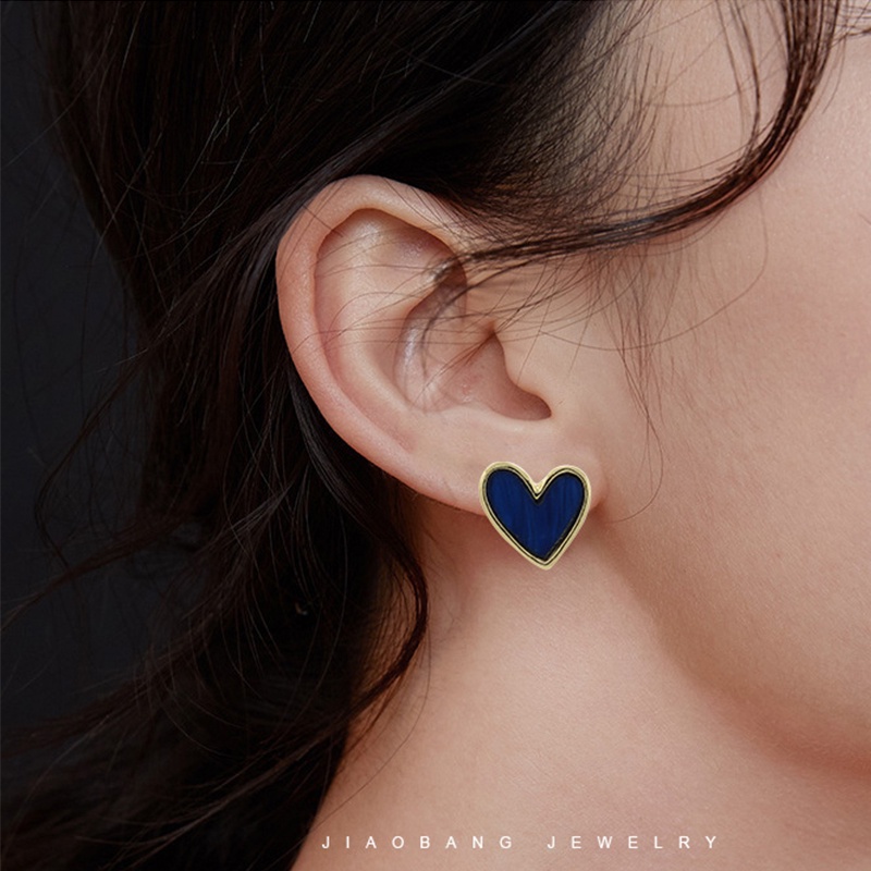 Anting Stud Bentuk Hati Warna Biru Untuk Wanita