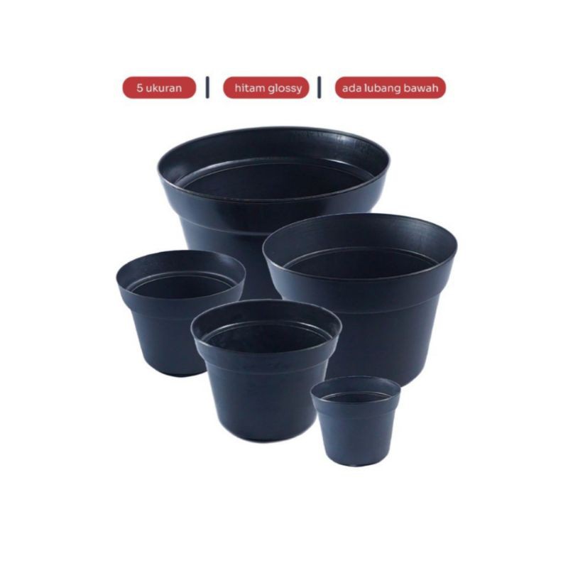 18 PCS POT BUNGA 30cm Tanaman Bibit Plastik - Hitam