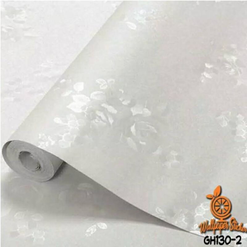 Wallpaper dinding motif polos putih embos bunga