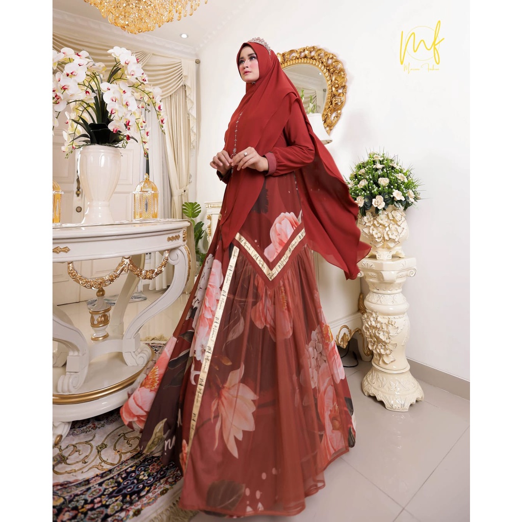 Zahira1808 Big Sale Azizah Gamis Ceruty Motif Premium Mix Tile List Gold Hijab Muslimah Atasan Wanit