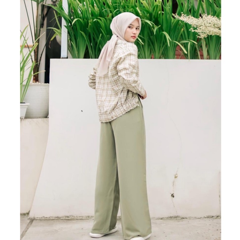 Loose Pants Trousers Wanita - Celana Kulot Anti Kusut -  Celana Kantor Formal Kerja  - Kulot Polyester - Kulot Bahan Jatuh Flowy