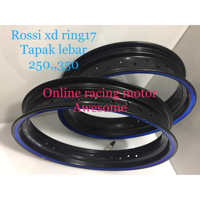 Velg rossi xd ring17 tapak lebar 250x350 twotone black blue sepasang