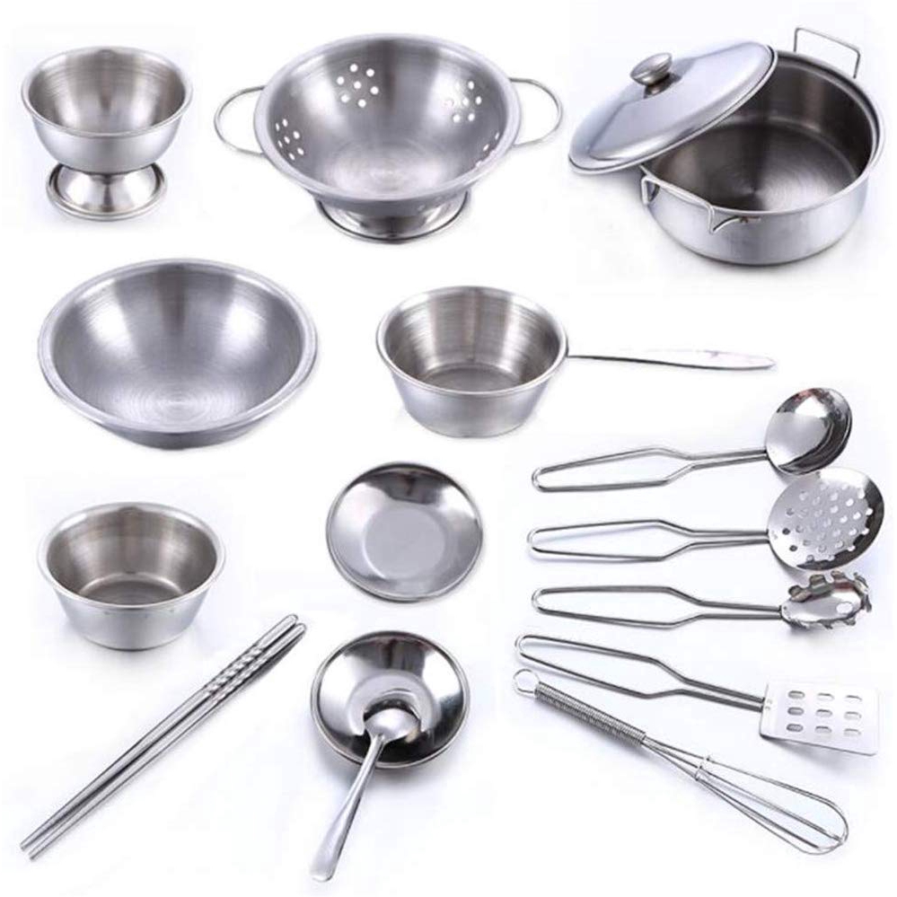 16Pcs Peralatan Dapur Bahan Stainless Steel untuk Bermain Peran-5