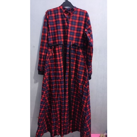 [Preloved Like New] Gamis Tartan Aznii Official size L