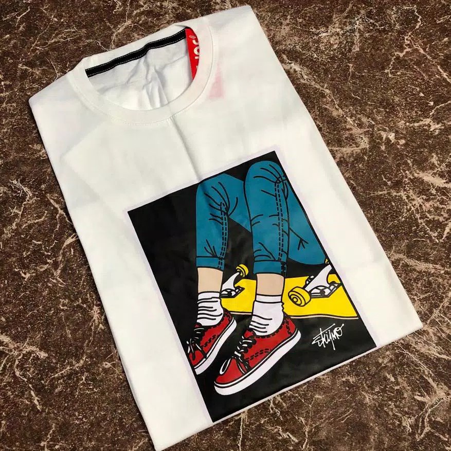 Kaos Pria Atasan Distro T-Shirt Kaos Skymo Kaki Putih