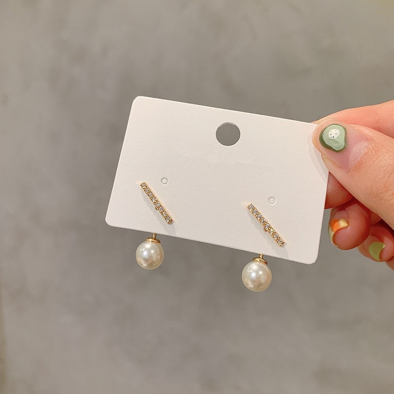 Anting Tusuk Sterling Silver 925 Simple Gaya Korea Dengan Mutiara + Berlian Imitasi Untuk Wanita