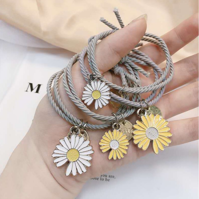 Gelang ikat rambut Daisy Sunflower Sakura elastis awet Gaya Korea-2