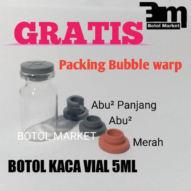 Botol vial kaca 5ml, 8ml, 10ml, 12ml, 15ml, 20ml kaca tutup karet ruber stopper botol kaca tester