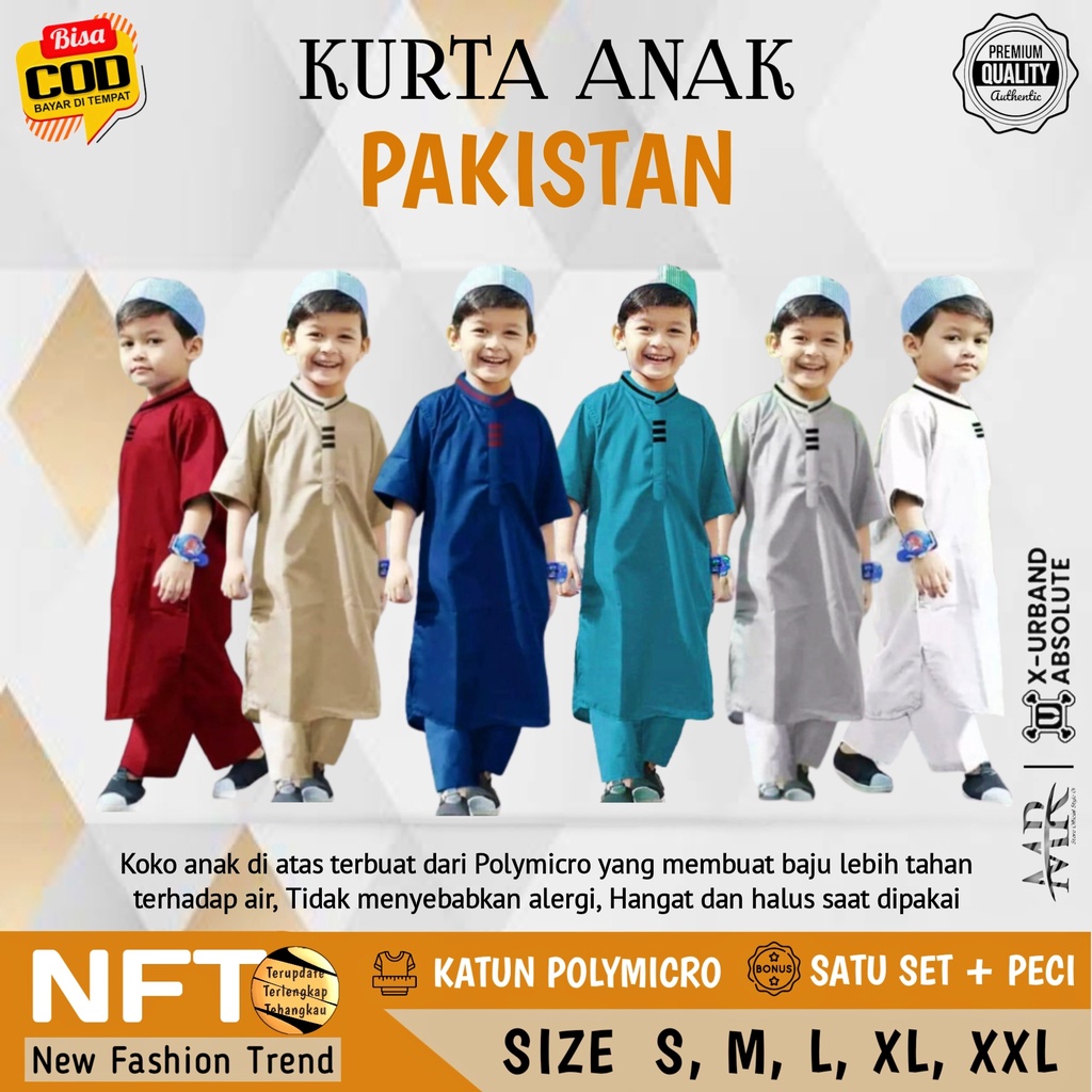 Pakaian Busana Baju Setelan Koko Kokoh Muslim Kurta Jubah Pakistan Lebaran Anak Pria Laki laki Cowok