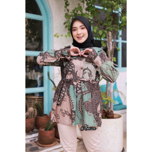 tey-17 Batik Wanita ASJ SA HRB026 Kenogo Kemeja Tosca Pendek-B cap tosca