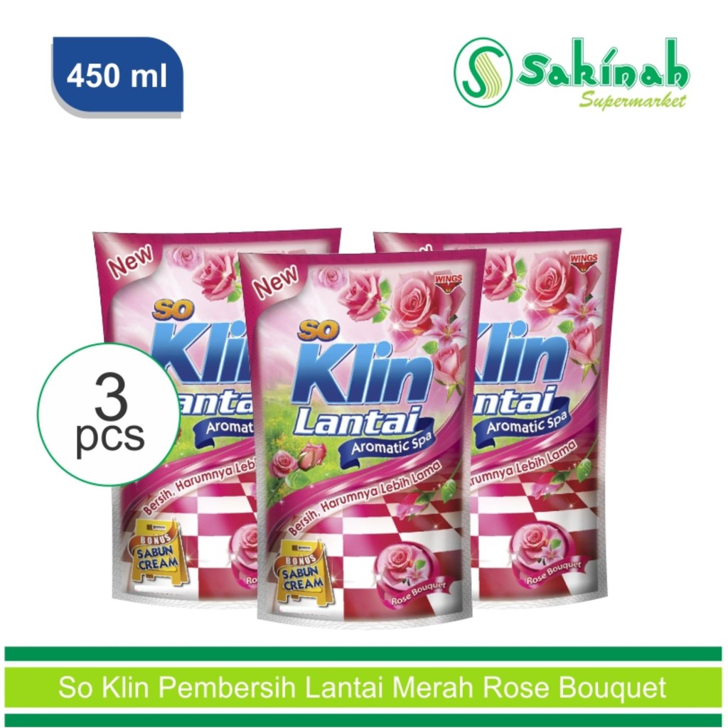 So Klin Pembersih Lantai Merah (Rose Bouquet) Pouch 400 ml - 3pcs