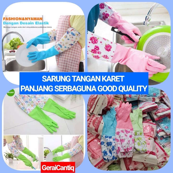 SARUNG TANGAN CUCI PIRING PANJANG BAHAN KARET MOTIF BUNGA