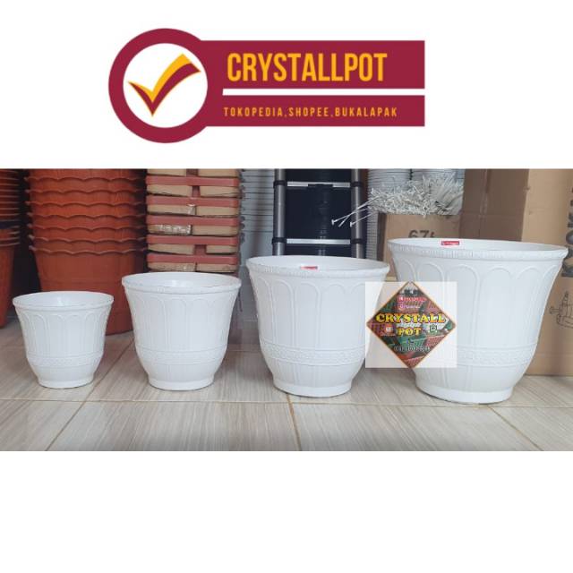 pot bunga tanaman roma putih tinggi 30cm + tatakan putih