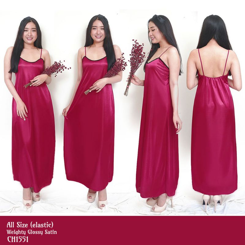 Daster wanita sexy baju tidur panjang allsize satin marron 1551MDR