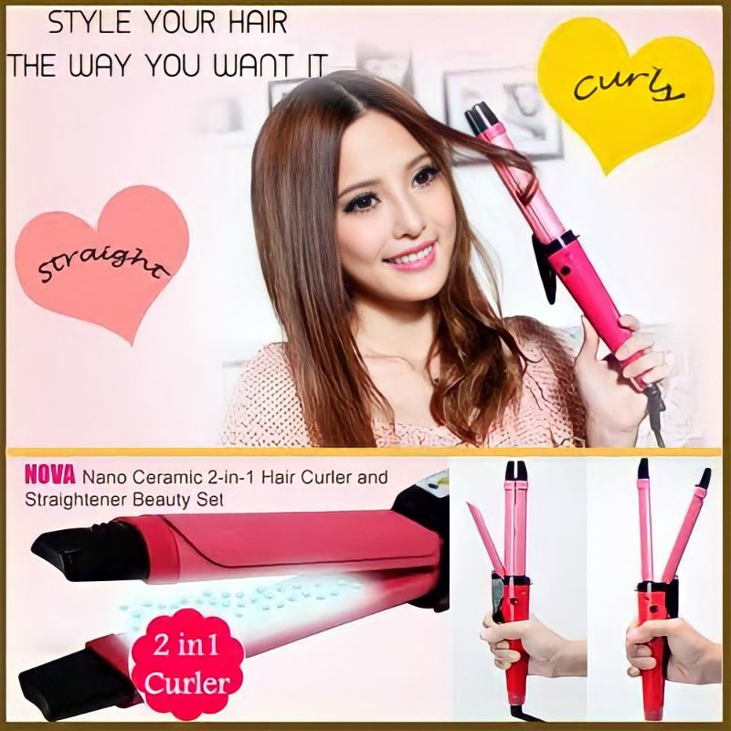 Catok Nova 2in1 Pengatur Suhu Catokan Rambut Curly NHC-1818 SC ORIGINAL