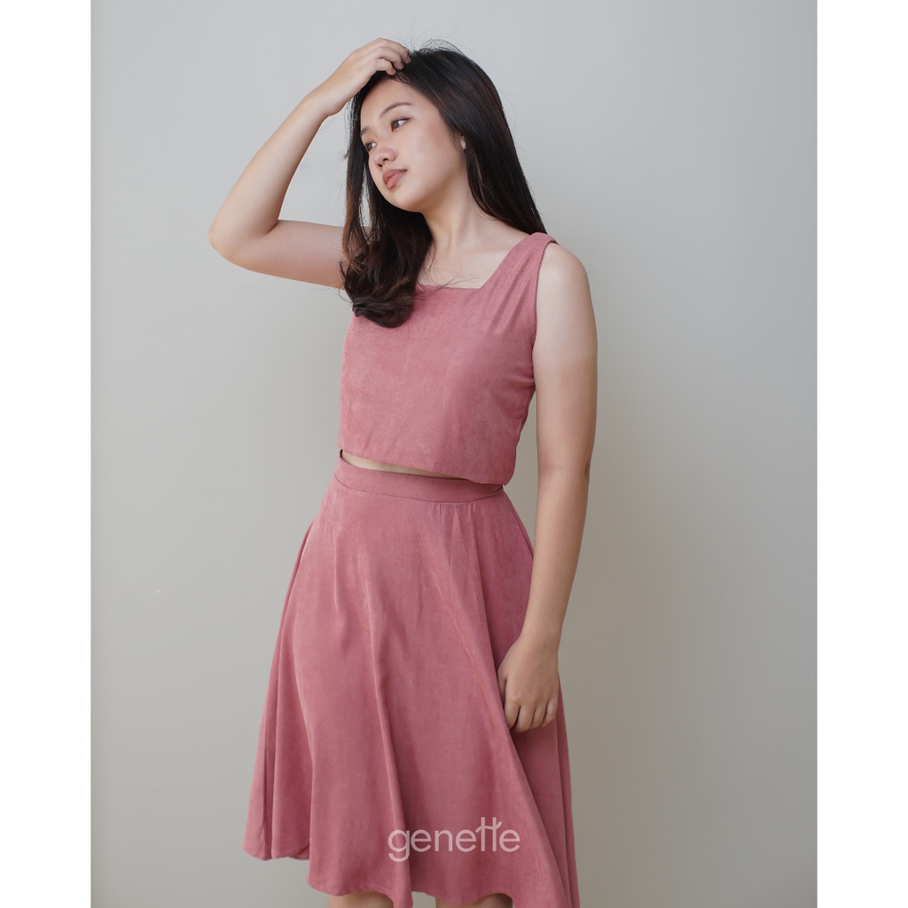 Merry Set Setelan Rok Korea atasan dan bawahan warna pink warna nude Simple Feminim fashionable mura