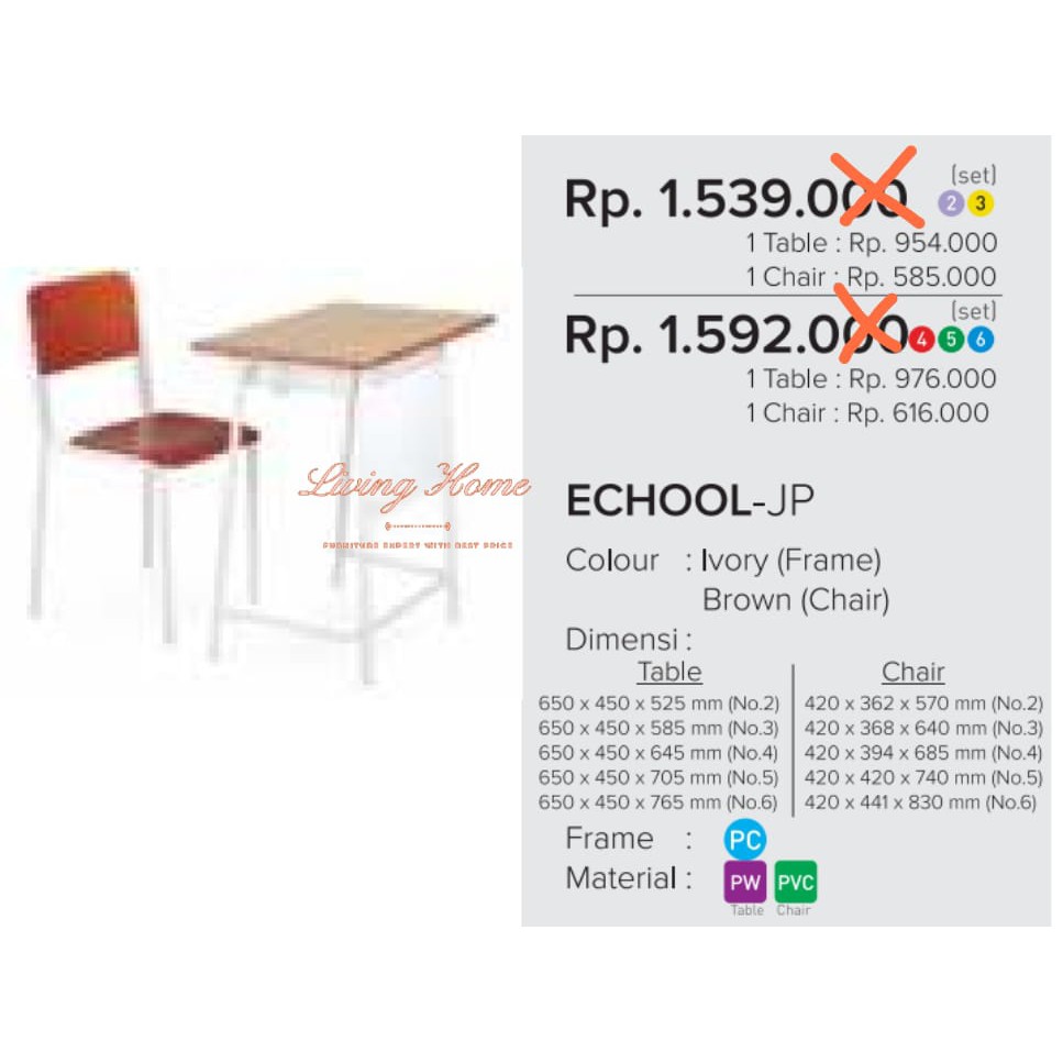 Kursi Lipat Chitose Echool JP School Table Chair Bangku Susun Meja Belajar Sekolah Seminar Kuliah