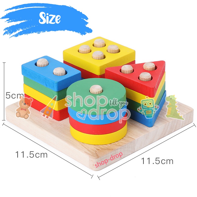 Mainan Edukasi Puzzle Geometri Kayu Board - Puzzle Kayu Balok - Puzzle Sortir Shape Rainbow Pastel