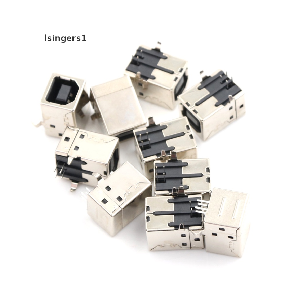 (lsingers1) 10pcs Soket Jack DIP PCB USB Female Tipe-B Port 4-Pin Sudut Kanan AD