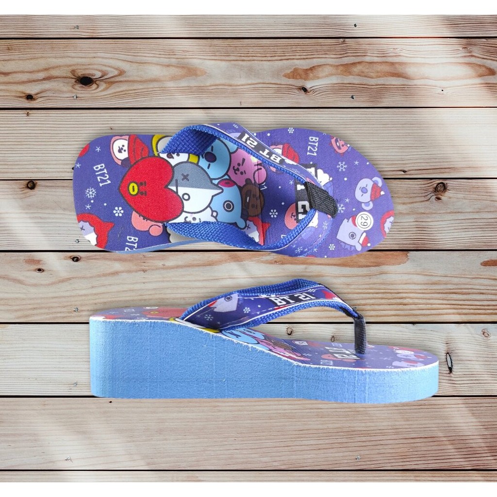 Sandal Jepit Anak Perempuan BTS BT21 | Sandal Wedges Anak BTS BT21 | Wedges Karakter BTS BT21