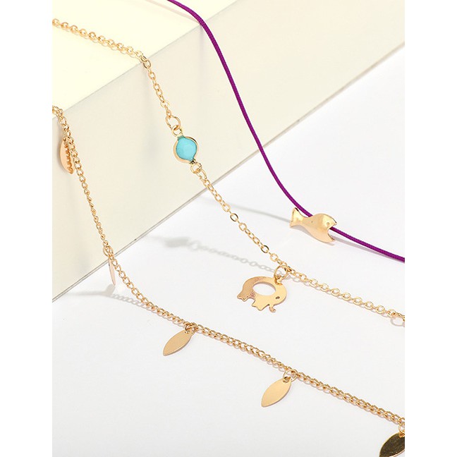 LRC Gelang Kaki Fashion Gold Small Fish Elephant Leaf Animal Anklet 3 Piece Set D29828