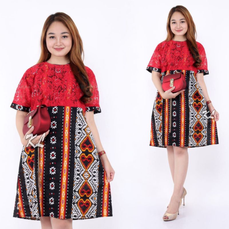 dress batik modern wanita flare murah grosir lace brokat jumbo YUMNA COUPLE