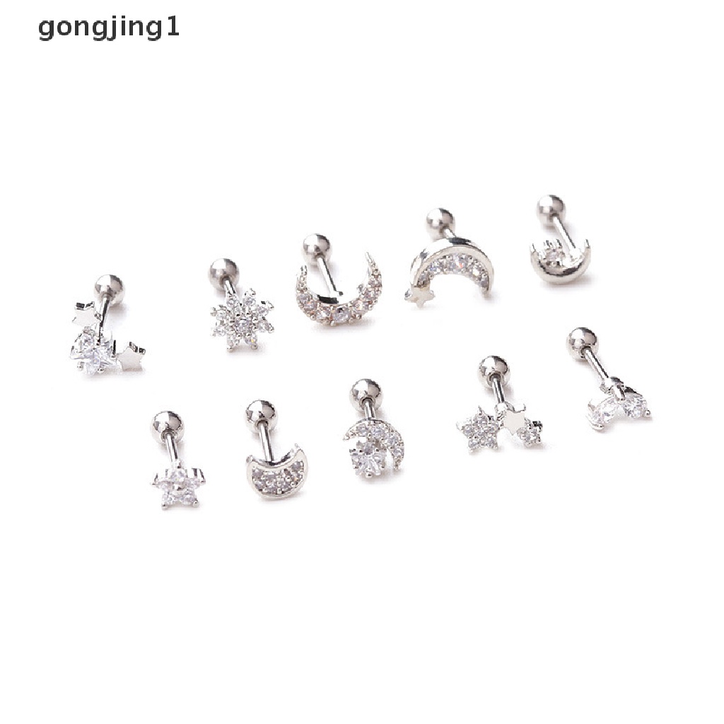 Anting Stud Kristal Berlian Imitasi Bentuk Bulan Matahari Helix Cartilage Body Piercing