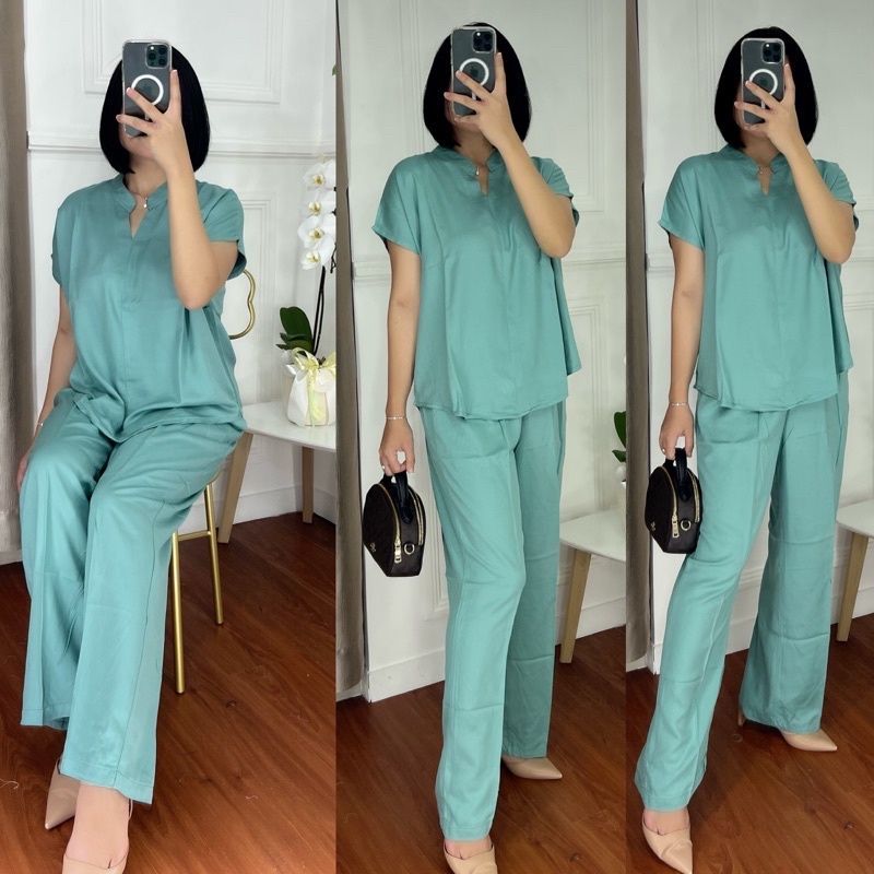 ONE SET TWILL PIYAMA SET TWILL/PAJAMAS/DAILY ONE SET/SETELAN / SETCEL / KEMEJA RAYON / RAYON TWILL-TERESA TWILL