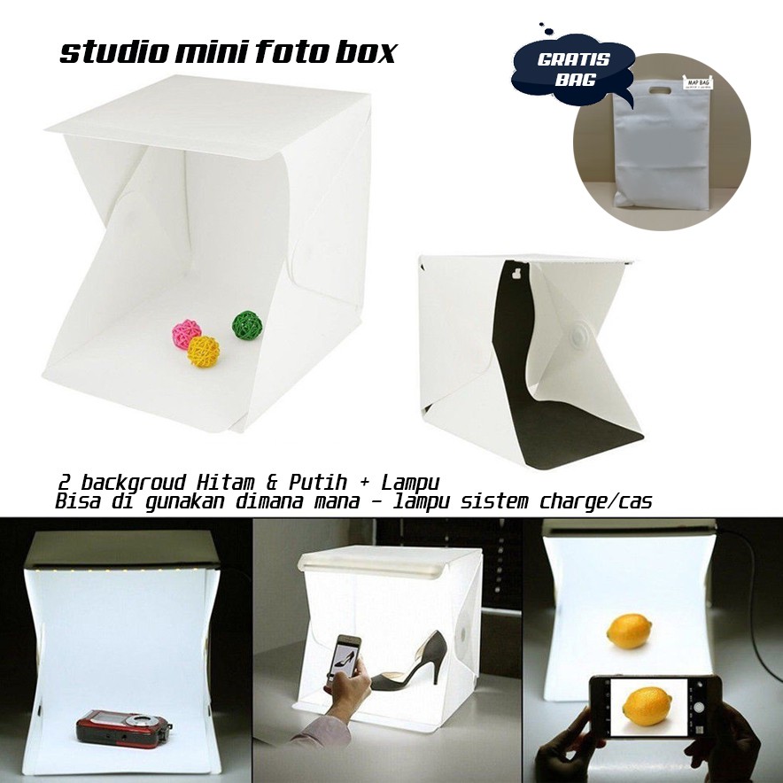 Godric Small Photo Studio Box Folding Kotak Tempat Foto Portable with LED - PERABOT