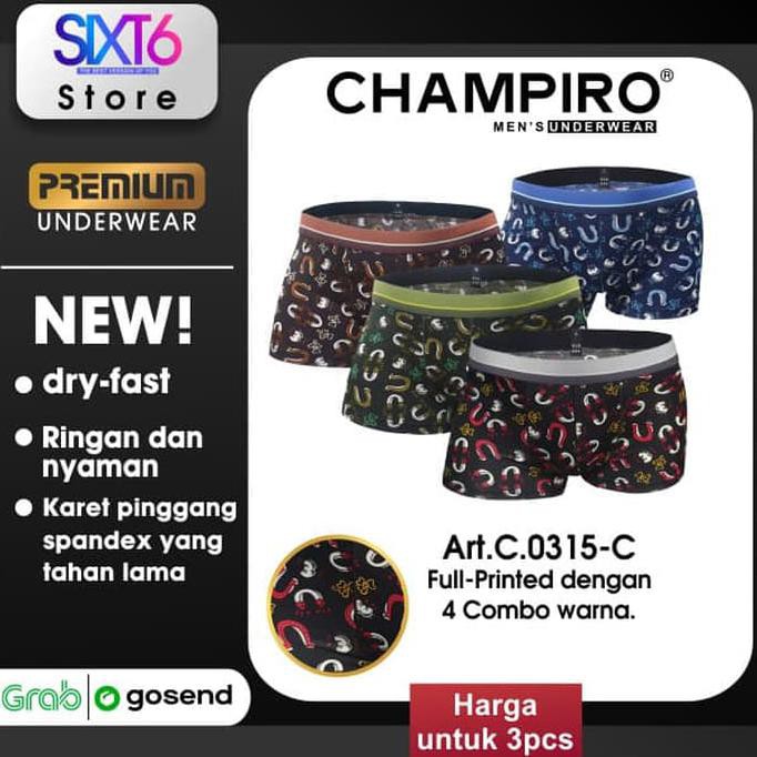 Hot Produk Champiro Celana Boxer Pria 3 Pcs Xcited Fullprint Lucky No3 C0315C - S, Mix Tbk