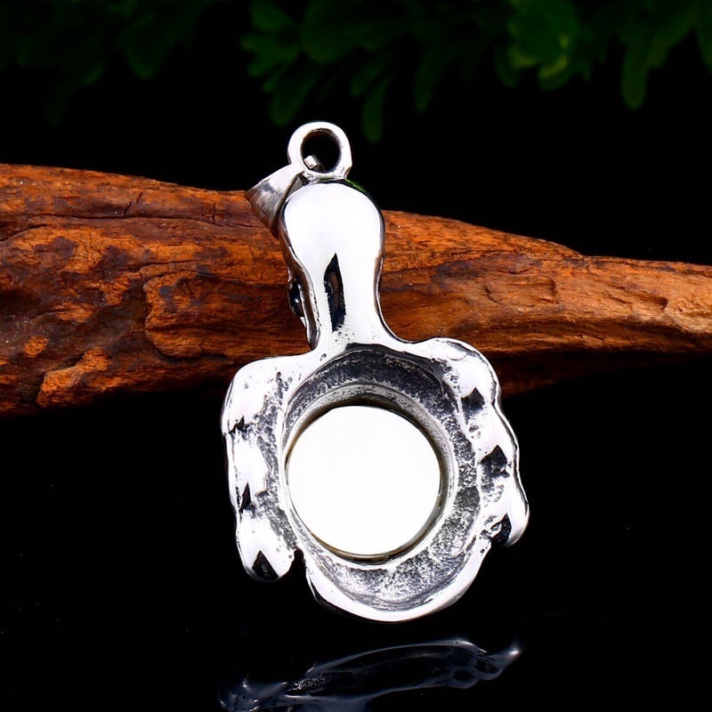Kalung Liontin Tengkorak Mata Kucing Bahan Stainless Steel 316L Gaya Vintage Punk Untuk Pria