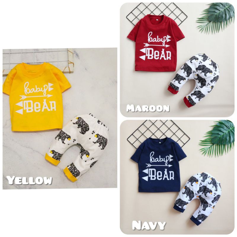 Setelan Baju Celana Anak Bayi Laki-laki Usia 0 bulan - 3 tahun Motif  Baby Bear